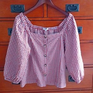 Madewell  Gingham seersucker puff sleeves button-front top size 6